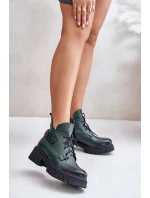 Zazoo 60483 Dámské Kožené Kotníkové Boty S Nízkým Svrškem Zateplené Tmavě Zelené