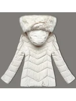 Dámská prošívaná bunda v barvě ecru pro přechodné období s kožešinou u kapuce S'west (B8301-26)