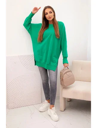 Dámská bavlněná mikina se širokým lemem dole zelená