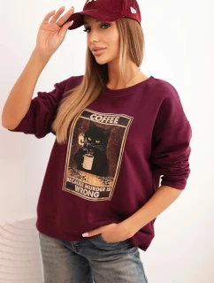 Dámská bavlněná mikina s potiskem kočky a nápisem švestková