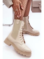Kožené Dámské Botky Workery Šněrovací Světle Béžové Nicole 2836