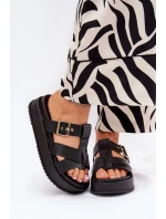 Dámské Pantofle Na Platformě S Pásky A Sponou Černé Elimessa