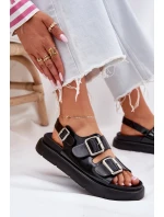 Kožené Lakované Dámské Sandály S Přezkami Big Star RR274662 Černé