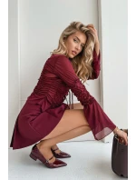 Lakované baleríny na jemném podpatku s páskem Bordové Isvella