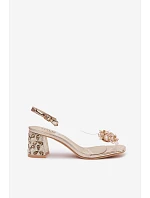 Průhledné sandály na podpatku s krystaly Vinceza 70124 Zlaté