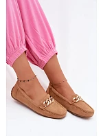 Dámské mokasíny se zlatým řetízkem a imitací semiše Camel Amaretto