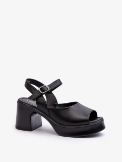 Dámské kožené sandály na vysokém podpatku Vinceza Black