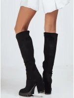 Dámské semišové kozačky na podpatku černé FashionStreet ZY1241