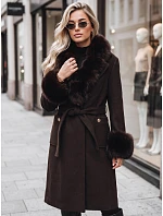 Dámský kabát s odnímatelným kožešinovým límcem, hnědý, FashionStreet TY6076 Dámský kabát s odnímatelným kožešinovým límcem, hnědý, FashionStreet TY6076
