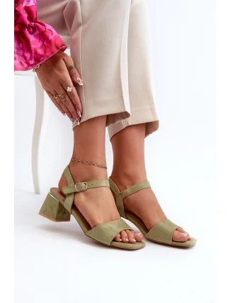 Dámské Sandály na Podpatku z Ekologického Semiše Zelené Leisha