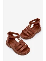Dívčí sandály gladiátorky se zlatým detailem hnědé Vesira