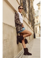 Zateplené dámské kotníkové boty s třásněmi a klarami na ploché podrážce čokoládové Helianne