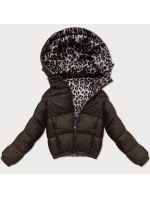 Oboustranná dámská krátká bunda v čokoládové barvě s panteřím vzorem Minority (M6-6001-103)