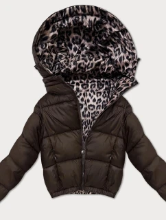 Oboustranná dámská krátká bunda v čokoládové barvě s panteřím vzorem Minority (M6-6001-103)