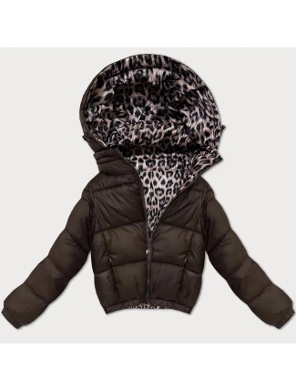 Oboustranná dámská krátká bunda v čokoládové barvě s panteřím vzorem Minority (M6-6001-103)