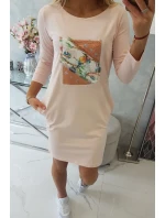 Šaty s 3D grafikou Bird powder pink