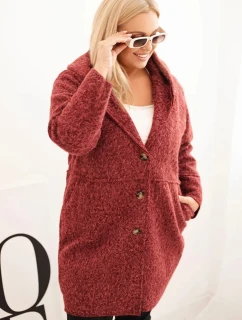 Dámský kabát Plus Size s kapucí a kapsami bordový
