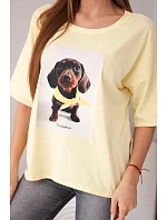 Dámská bavlněná oversize halenka s potiskem "Dog Fashion" žlutá Dámská bavlněná oversize halenka s potiskem "Dog Fashion" žlutá