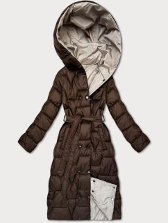 Čokoládovo-béžový oboustranný prošívaný kabát v délce ke kolenům pro přechodné období Minority (M6-6015-103+62)