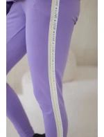 Dámská bavlněná souprava s proužky a stahovacími lemy fialka