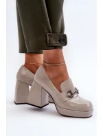 Lakové dámské polobotky na podpatku šedé D&A MR38-906