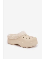Pěnové dámské pantofle s teplou kožešinou béžové Palvine