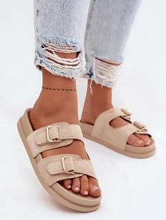 Dámské pantofle se zlatými sponami Béžové Pelorin