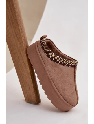 Dětské zimní boty pro mládež s výšivkou na platformě Khaki Jolisse