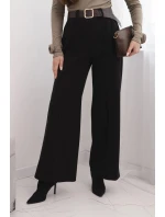 Dámské elegantní kalhoty s páskem a širokou nohavicí černé