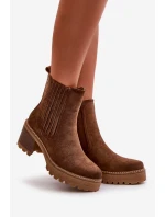 Dámské boty na podpatku z eko semiše zateplené tmavě hnědé Nevitas
