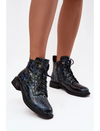 Lakované dámské kotníkové boty z pravé kůže D&A LZ52-962 tmavě modré Lakované dámské kotníkové boty z pravé kůže D&A LZ52-962 tmavě modré