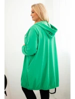 Dámská mikina Plus Size bavlněná s kapucí a zipem zelená