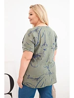 Dámská bavlněná halenka Plus Size s krátkým rukávem a kapsou khaki