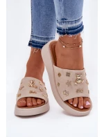 Dámské Semišové Pantofle S Připínáčky Vinceza 66741 Béžové