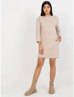 Dámské šaty LO SK LK 259.08 Béžová s bílou - Rue Paris