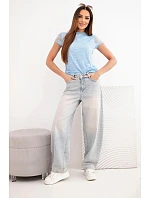 Dámská viskózová krajková halenka s krátkým rukávem a polorolákem modrá Dámská viskózová krajková halenka s krátkým rukávem a polorolákem modrá