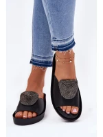Kožené Dámské Sandačky S Ozdobou KV51-028 Černé