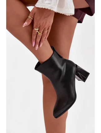 Zateplené kotníkové boty na podpatku z pravé kůže Vinceza 66812 Černé