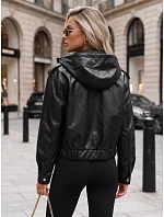 Dámská kožená bunda s kapucí, černá, FashionStreet TY5876 Dámská kožená bunda s kapucí, černá, FashionStreet TY5876