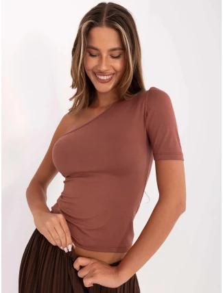 Hnědé dámské tričko přes jedno rameno (190101)
