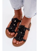 Dámské sandály Ploché S Dekorativními Květinami Černé Noemia
