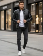 Pánská zimní prošívaná kožená bunda černá FashionStreet TX5113