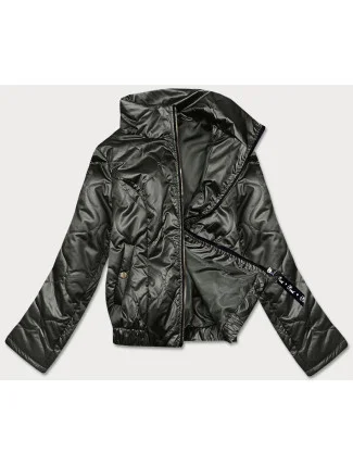 Krátká dámská bunda v khaki barvě se stojáčkem (B8122-11) Krátká dámská bunda v khaki barvě se stojáčkem (B8122-11)