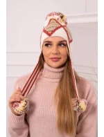 Dámská klapka na uši Eunika K322 ecru+red Dámská klapka na uši Eunika K322 ecru+red