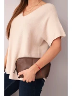 Dámská svetr s krátkým rukávem a výstřihem do V béžová