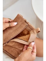 Zateplené boty na klínu s ozdobným zipem eko semišové camel Leretha