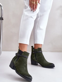 Zateplené semišové botky na podpatku se zipem tmavě zelené Zazoo 60478