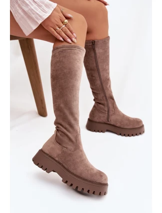 Zateplené dámské kozačky na platformě Big Star OO274722 béžové