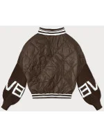 Hnědá dámská bunda typu "bomber" se svetrovými rukávy (2439)