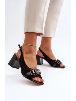 Dámské sandály na podpatku s ozdobou černé D&A MR38-659